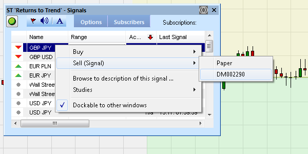 SignalRadar: placing an order in one click.